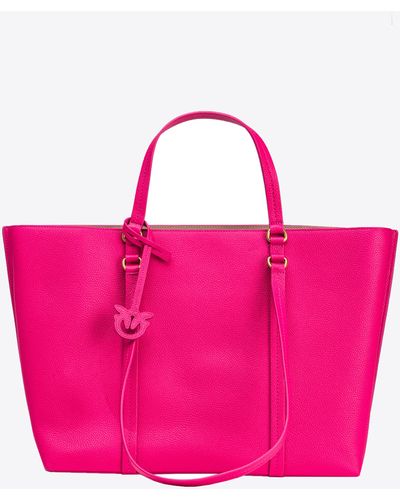 Pinko Large Tumbled Leather Shopper Bag - Pink