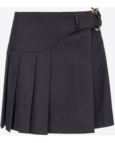 Pinko Flannel Mini Skirt With Piercing Buckle - Black