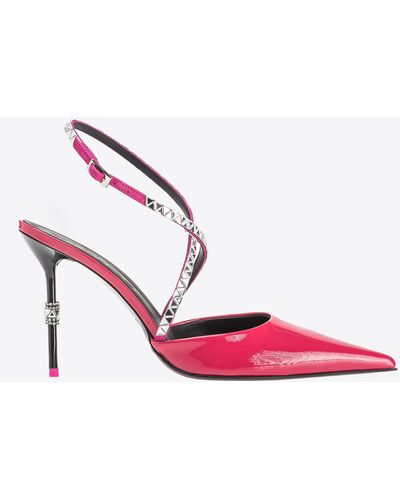 Pinko Patent Leather Slingback Shoes With Rhinestones - Pink