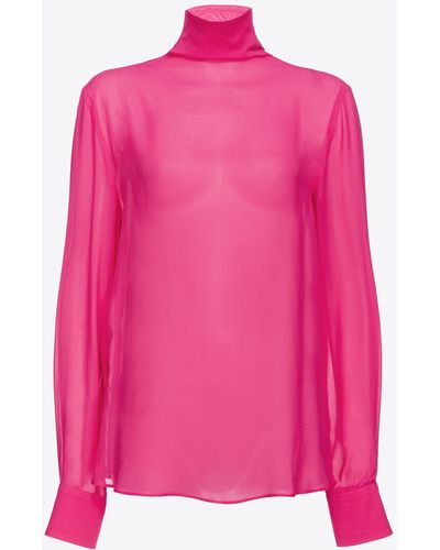 Pinko High-neck Georgette Blouse - Pink