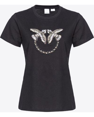 Pinko T-shirt With Love Birds Embroidery - Black