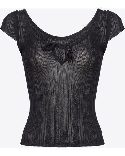 Pinko Ribbed Top With Fine Fringing - Black