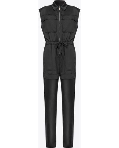 Pinko Utility-style Satin Jumpsuit With Georgette - Black