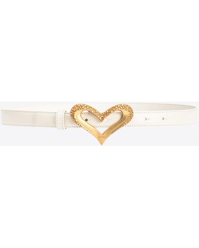 Pinko Thin Vintage Leather Heart Belt 2cm - White