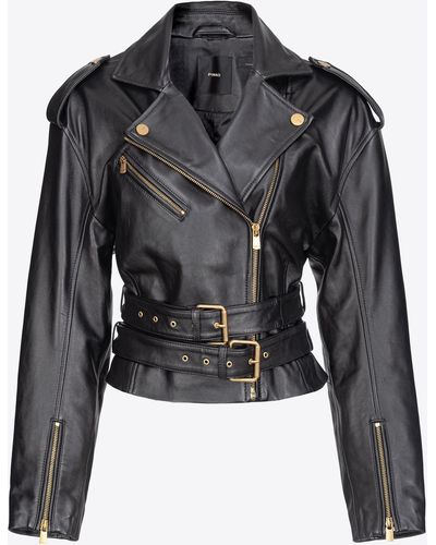 Pinko Biker Jacket With Double Belt - Black