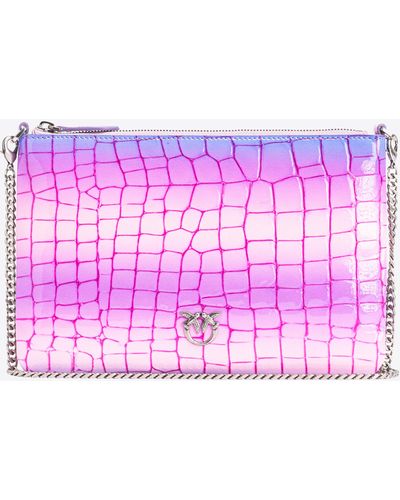 Pinko Galleria Shiny Fade-effect Croc-print Classic Flat Love Bag - Pink