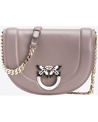 Pinko Galleria Classic Love Bag Click Round With Bejewelled Buckle - Grey