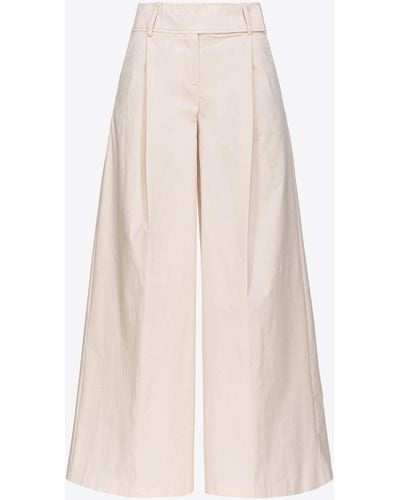 Pinko Extra-wide Trousers In Technical Satin - Natural
