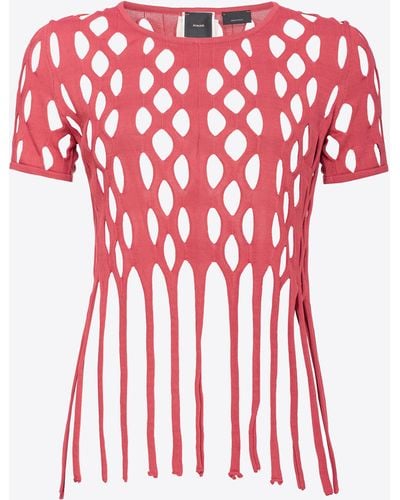 Pinko Mesh-Effect Top With Fringing, Solid - Red