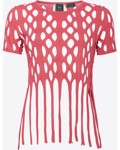 Pinko Mesh-Effect Top With Fringing, Solid - Red