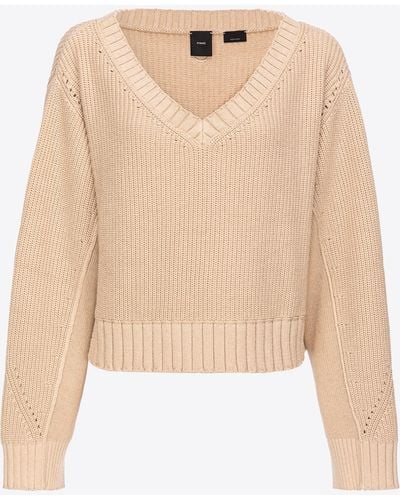 Pinko Ribbed Cotton And Cashmere Pullover - Natural