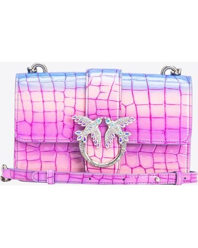 Pinko Galleria Mini Love Bag One In Shiny Fade-effect Croc-print Leather - Pink