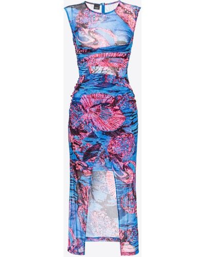 Pinko Mesh Dress With Chemical Sea Print - Blue