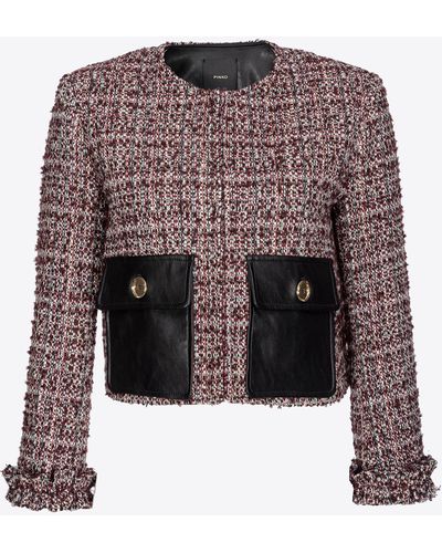 Pinko Cropped Tweed Jacket With Leather-look Pockets - Multicolour