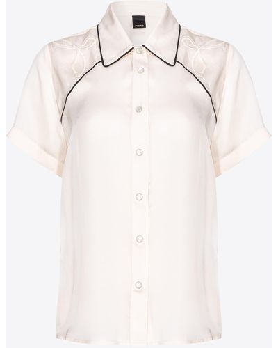 Pinko Embroidered Satin Short-sleeved Shirt - Natural