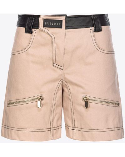 Pinko Cotton And Leather Shorts - Natural