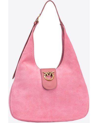 Pinko Mini Hobo Bag In Suede And Leather - Pink