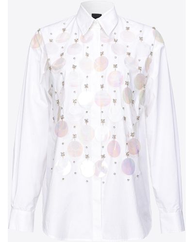 Pinko Poplin Shirt With Sequin Embroidery - White