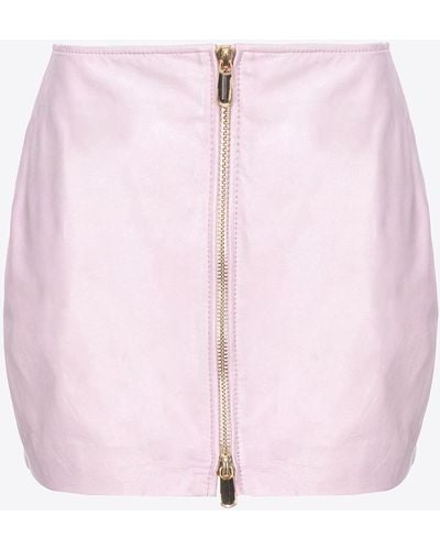 Pinko Mini Skirt In Laminated Vintage Leather - Pink