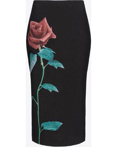 Pinko Rose-print Calf-length Skirt - Black