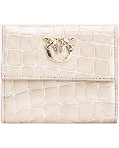 Pinko Galleria Small Wallet In Shiny Croc-print Leather - White