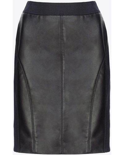Pinko Leather And Fabric Skirt - Black