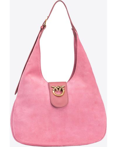 Pinko Mini Hobo Bag In Suede And Leather - Pink