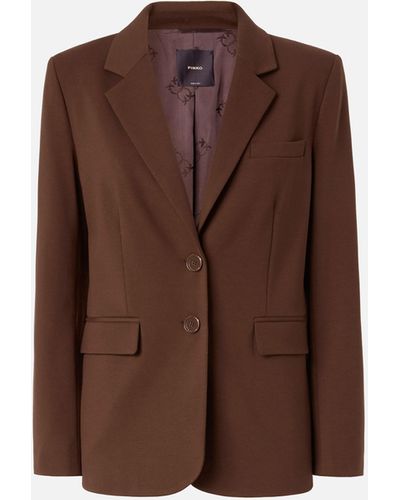 Pinko Single-Breasted Blazer With Structured Shoulders, Dark - Brown