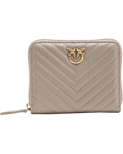 Pinko Square Zip-around Wallet In Chevron-patterned Nappa Leather - Natural