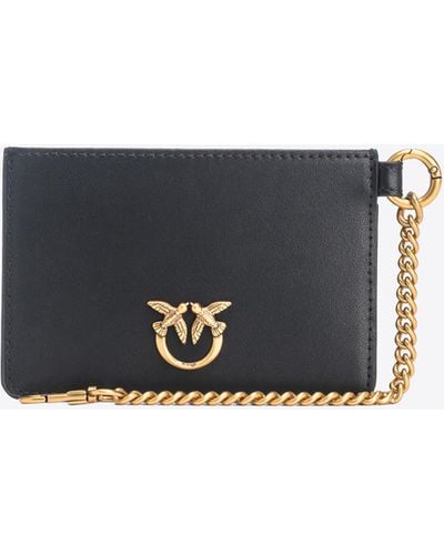 Pinko Leather Card Holder With Chain - Black