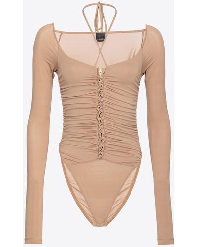 Pinko Body Aus Mattem Jersey-Crêpe, Dunkles Milchkaffeebraun - Weiß