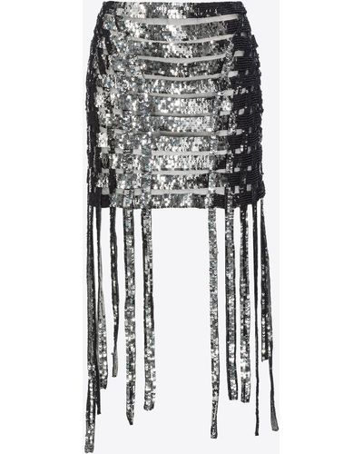 Pinko Sequin-lace Mini Skirt With Fringing - Black