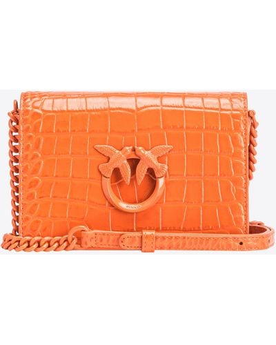 Pinko Glossy Crocodile-print Mini Love Bag Click - Orange