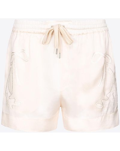 Pinko Shorts Aus Satin Rodeo-Stickerei, Lachsrosa - Weiß