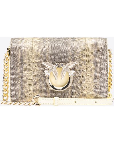 Pinko Galleria Mini Click Shoulder Bag In Glitter Reptile - White