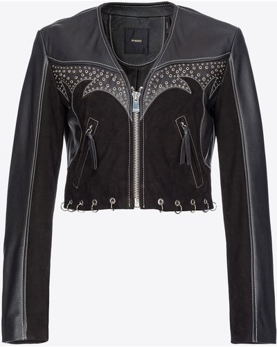 Pinko Leather And Suede Biker Jacket With Piercing Detail - Black