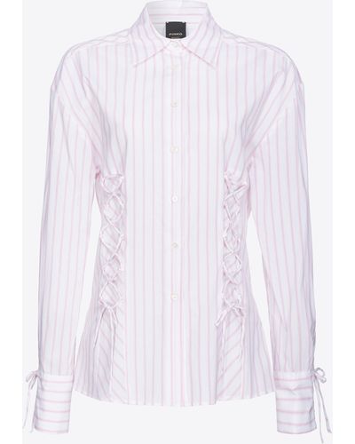 Pinko Striped Shirt With Criss-cross Laces - White