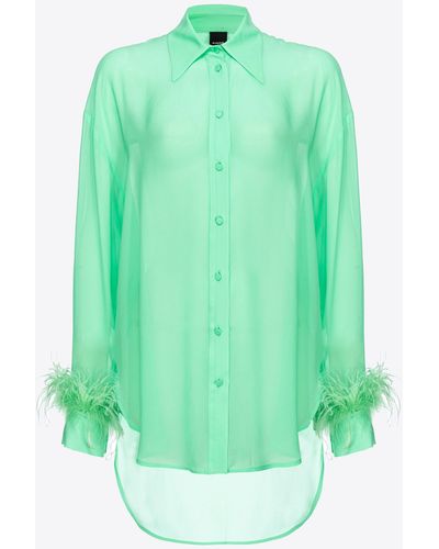 Pinko Camicia Lunga Con Piume - Green