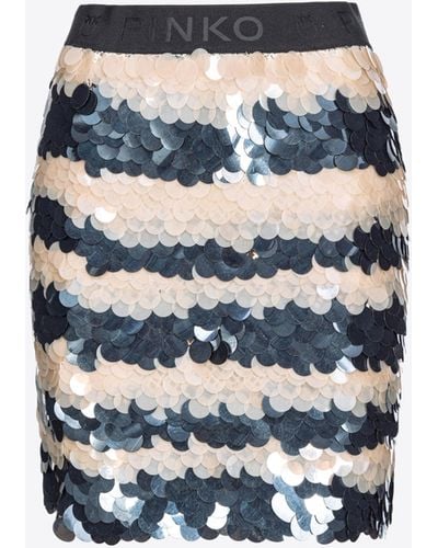 Pinko Mesh Mini Skirt With Sequinned Stripes - Blue