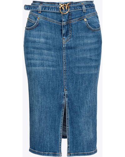 Pinko Gonna longuette in denim con cintura - Blu