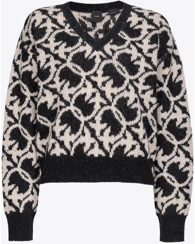 Pinko Wool And Alpaca Love Birds V-neck Sweater - Black