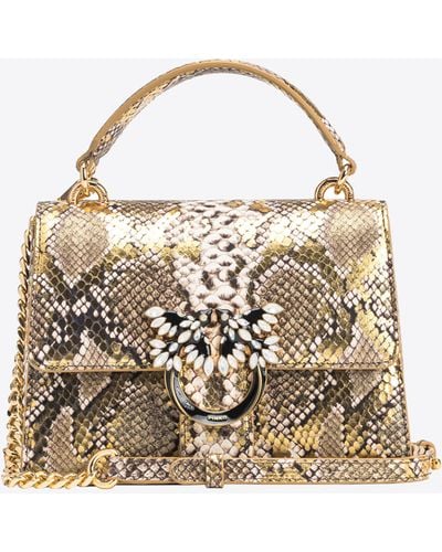 Pinko Galleria Mini Love Bag Top Handle Light In Laminated Reptile-print Leather - White