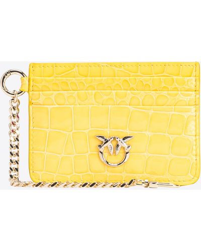 Pinko Galleria Card Holder In Shiny Coloured Croc-print Leather - Yellow