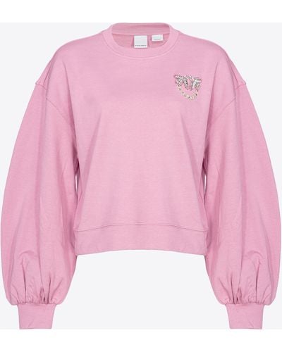 Pinko Boxy Sweatshirt With Love Birds Embroidery - Pink