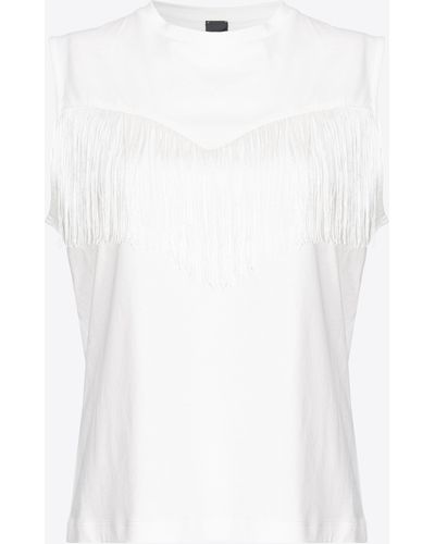 Pinko Sleeveless T-shirt With Fine Fringing - White