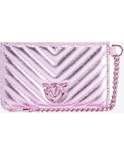 Pinko Chevron-patterned Card Holder With Chain - Pink