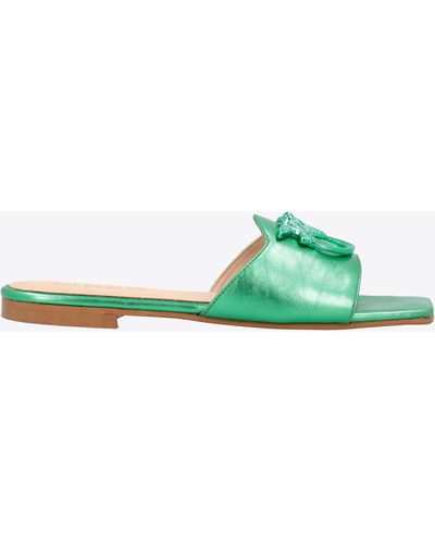 Pinko Flat Laminated Leather Slip-ons - Green