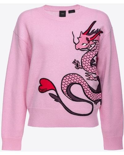 Pinko Dragon-embroidered wool jumper - Rosa