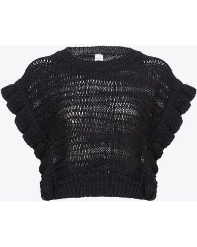 Pinko Knit Crop Top With Wavy Stripe - Black