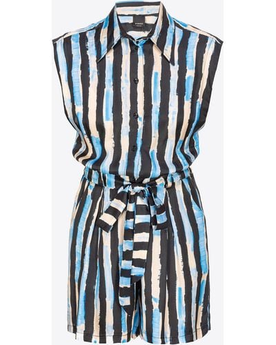 Pinko Short Jumpsuit With Painted-stripe Print - Blue